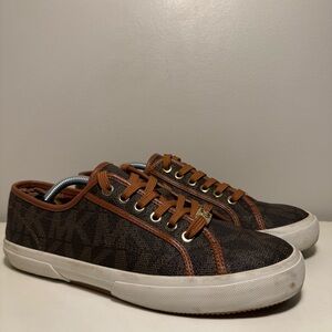 Michael Kors City Sneakers Low Top Women Size 9 Brown Signature Logo Lace Shoes